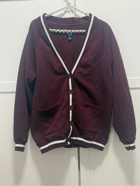 Gap Burgundy Button Front Cardigan Sweatshirt Size M